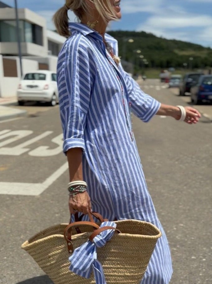 Hot Sale 48% OFF✨Classic Striped Lace-Up Shirt Dress