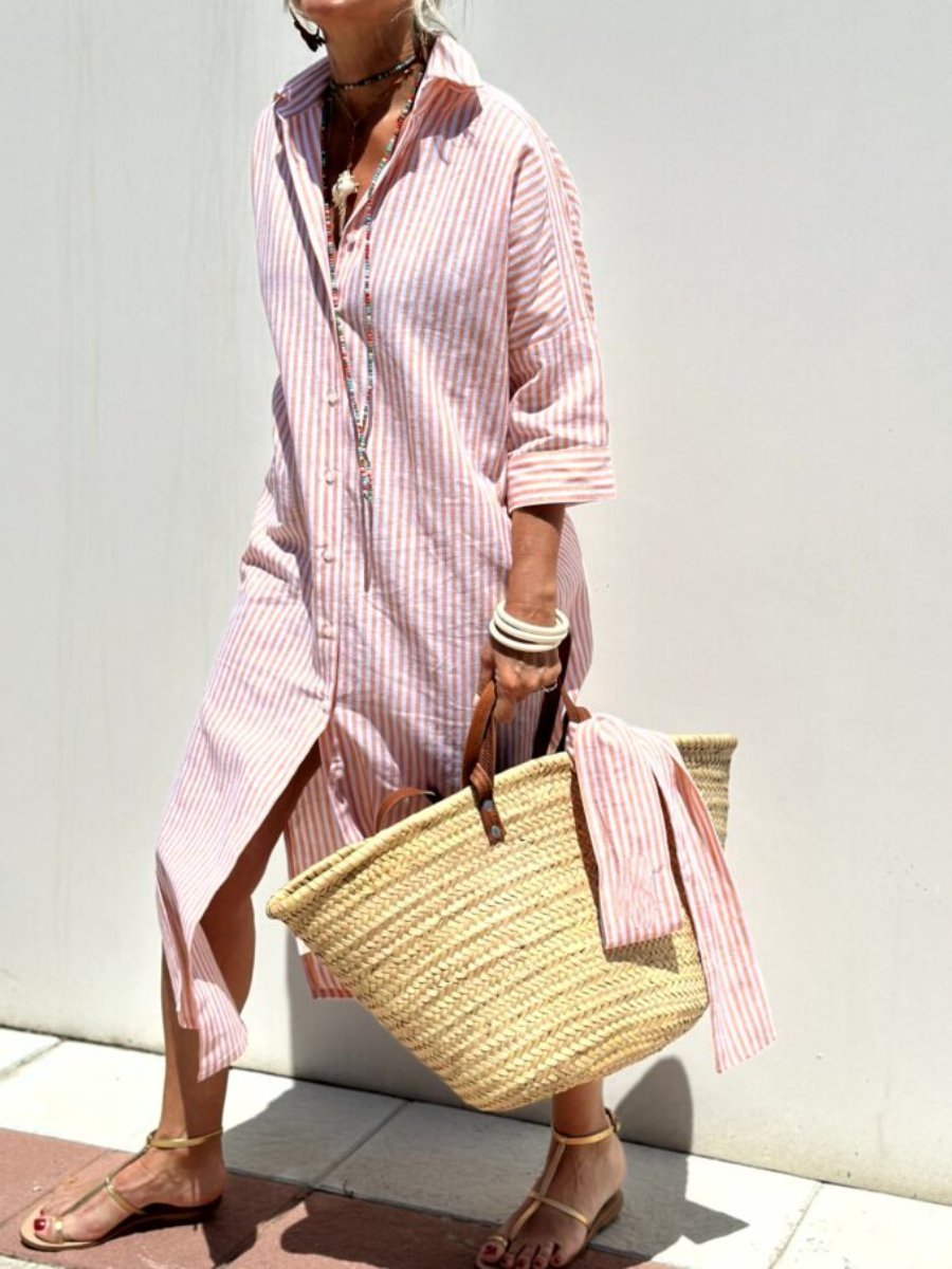 Hot Sale 48% OFF✨Classic Striped Lace-Up Shirt Dress