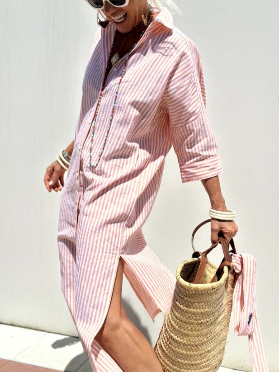 Hot Sale 48% OFF✨Classic Striped Lace-Up Shirt Dress